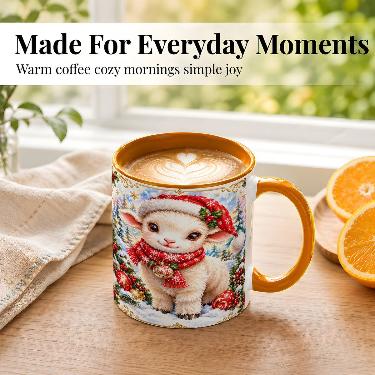 #pl[11oz|Orange] Christmas Lamb Coffee Mug, Santa Sheep Mug, Ceramic Cup