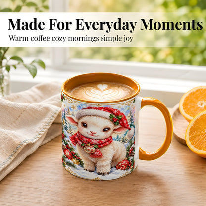 #pl[11oz|Orange] Christmas Lamb Coffee Mug, Santa Sheep Mug, Ceramic Cup