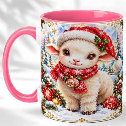 #pl[11oz|Pink] Christmas Lamb Coffee Mug, Santa Sheep Mug, Ceramic Cup