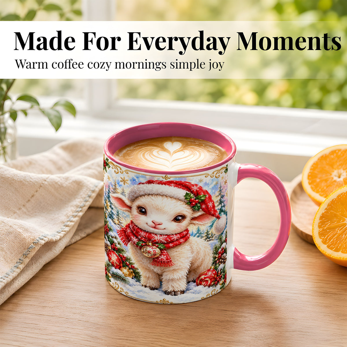 #pl[11oz|Pink] Christmas Lamb Coffee Mug, Santa Sheep Mug, Ceramic Cup