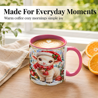 #pl[11oz|Pink] Christmas Lamb Coffee Mug, Santa Sheep Mug, Ceramic Cup