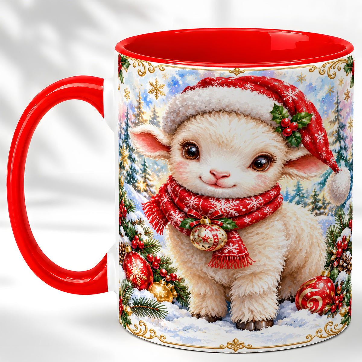 Christmas Lamb Coffee Mug, Santa Sheep Mug, Ceramic Cup
