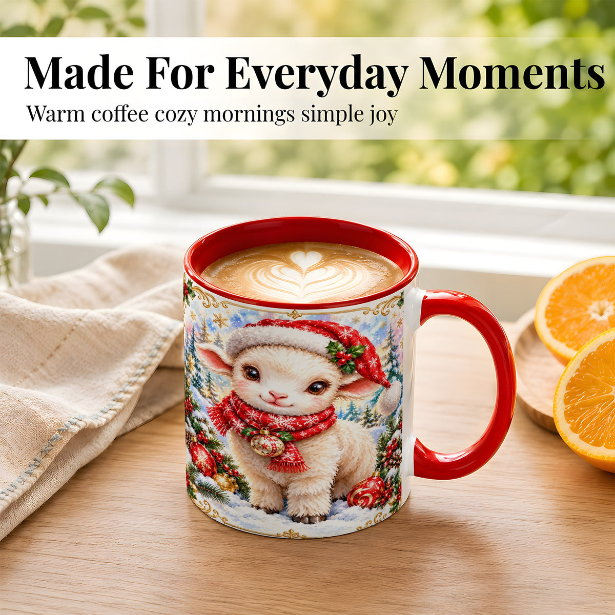 #pl[11oz|Red] Christmas Lamb Coffee Mug, Santa Sheep Mug, Ceramic Cup