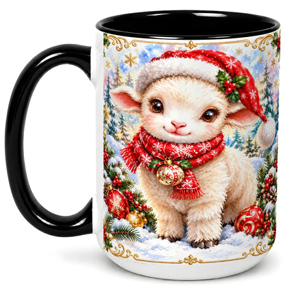 #pl[15oz|Black] Christmas Lamb Coffee Mug, Santa Sheep Mug, Ceramic Cup