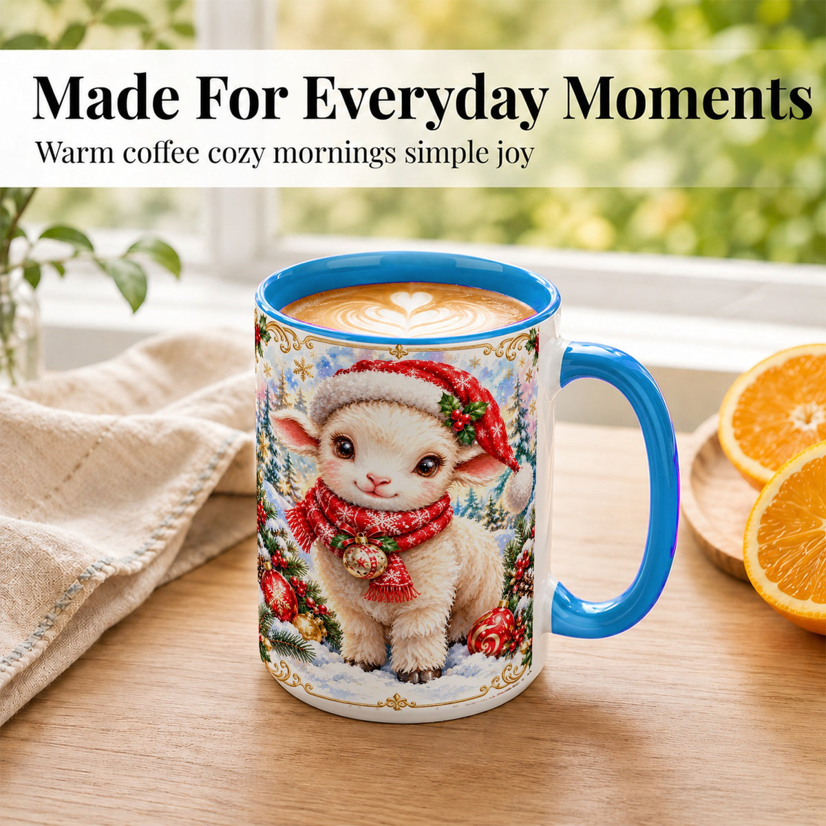 #pl[15oz|Blue] Christmas Lamb Coffee Mug, Santa Sheep Mug, Ceramic Cup