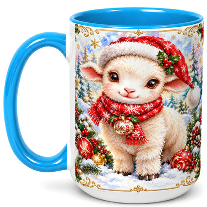 #pl[15oz|Blue] Christmas Lamb Coffee Mug, Santa Sheep Mug, Ceramic Cup