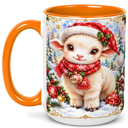 #pl[15oz|Orange] Christmas Lamb Coffee Mug, Santa Sheep Mug, Ceramic Cup