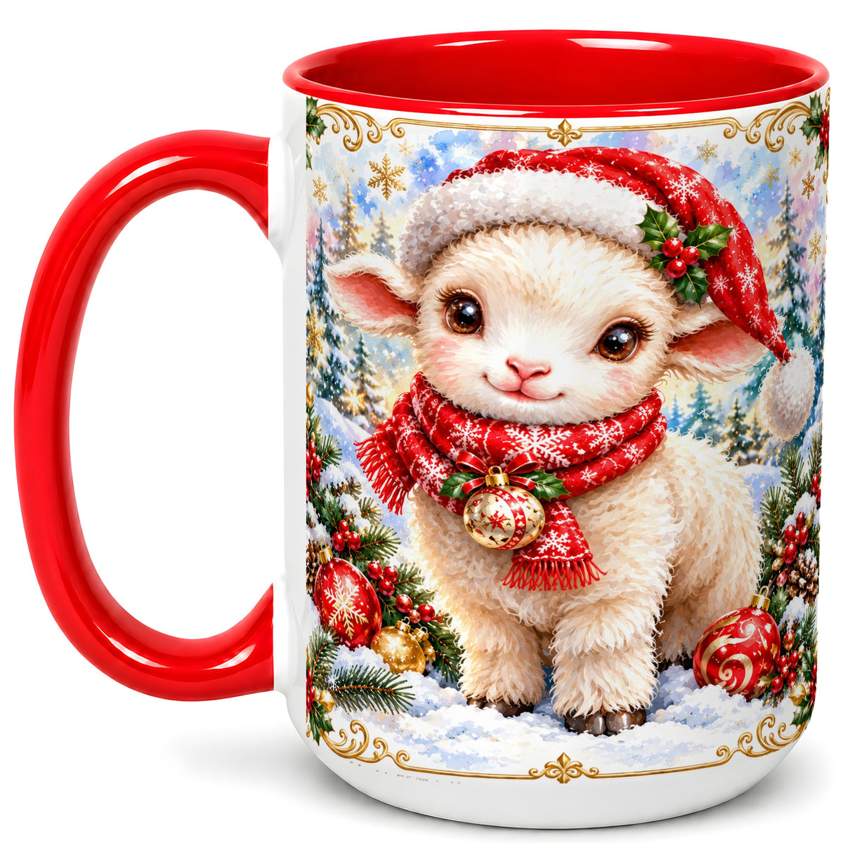 #pl[15oz|Red] Christmas Lamb Coffee Mug, Santa Sheep Mug, Ceramic Cup