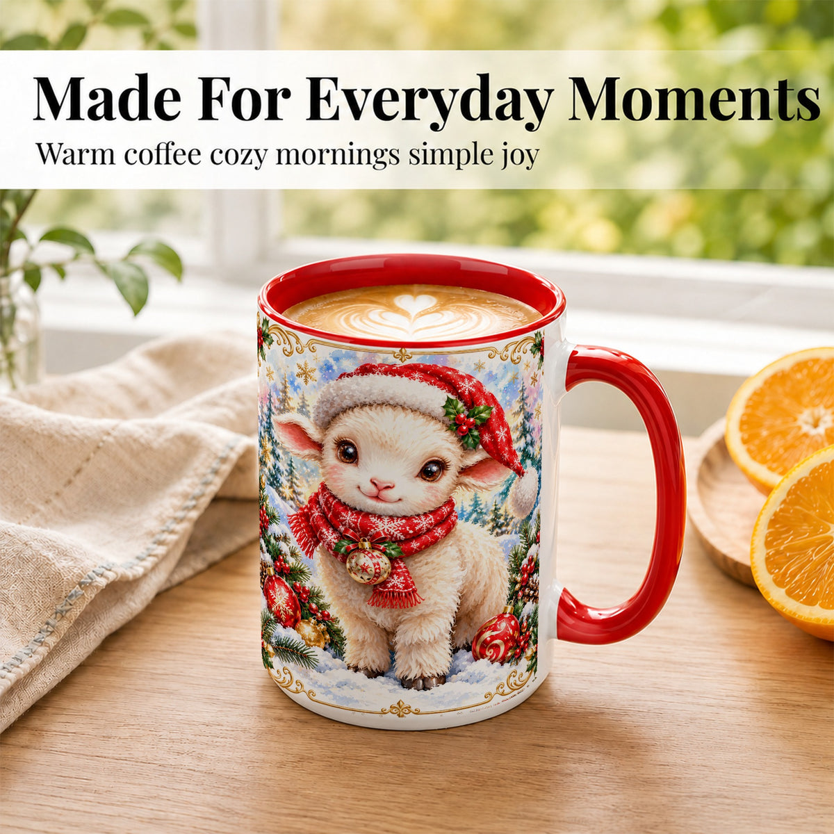 #pl[15oz|Red] Christmas Lamb Coffee Mug, Santa Sheep Mug, Ceramic Cup