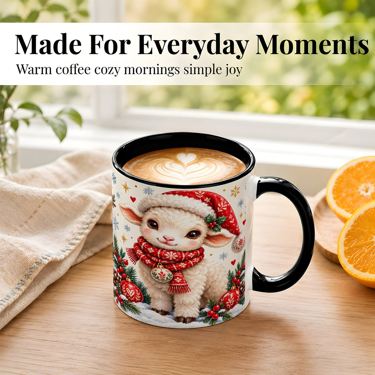 #pl[11oz|Black] Cute Christmas Sheep Coffee Mug, Santa Lamb Mug, Ceramic Cup