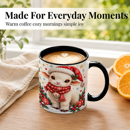 #pl[11oz|Black] Cute Christmas Sheep Coffee Mug, Santa Lamb Mug, Ceramic Cup