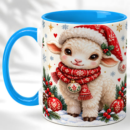 #pl[11oz|Blue] Cute Christmas Sheep Coffee Mug, Santa Lamb Mug, Ceramic Cup