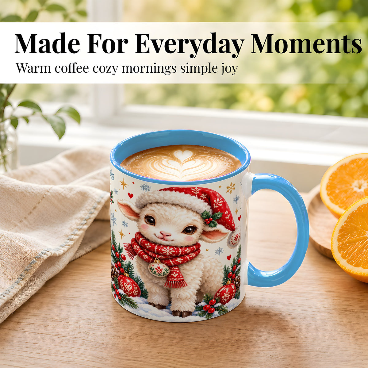 #pl[11oz|Blue] Cute Christmas Sheep Coffee Mug, Santa Lamb Mug, Ceramic Cup