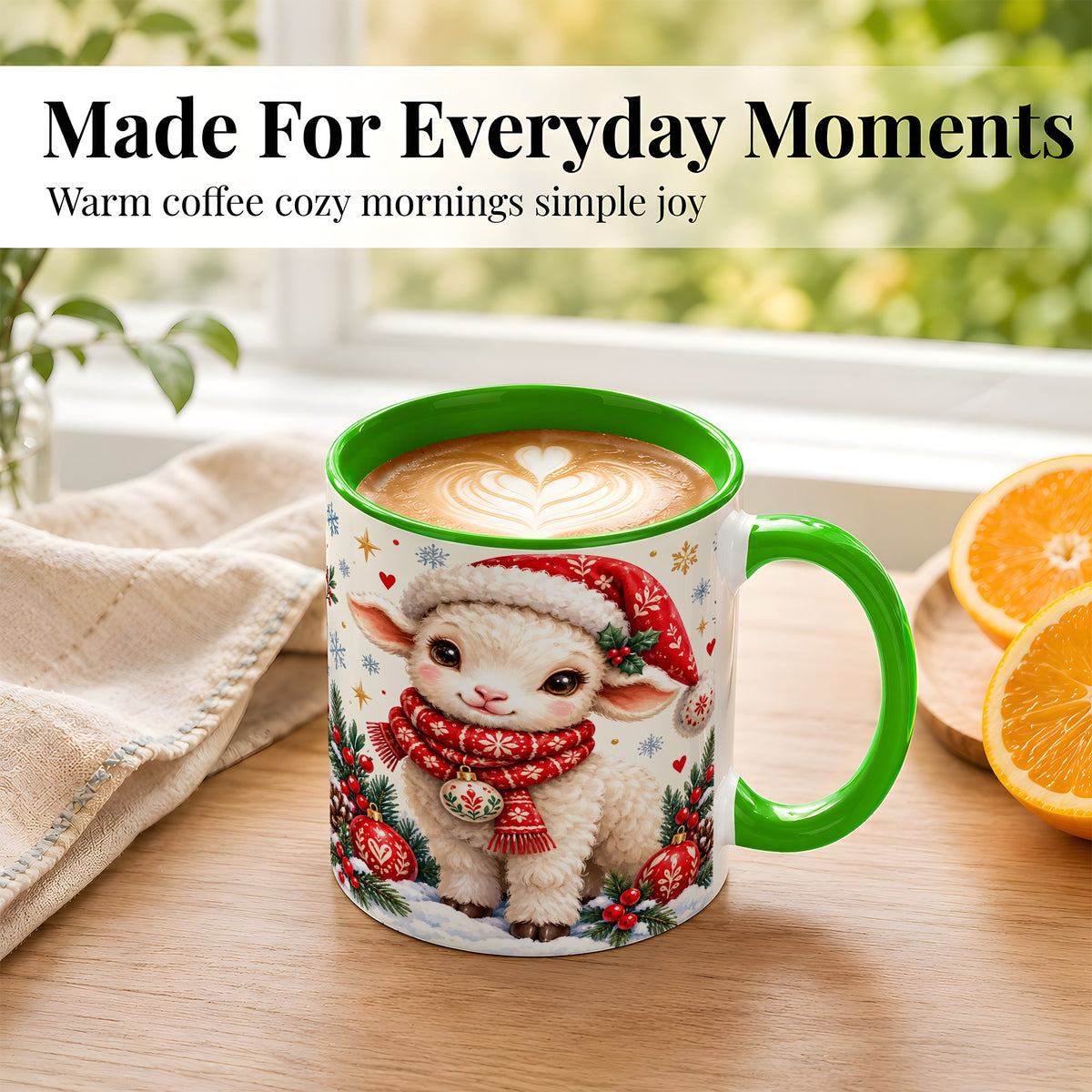 #pl[11oz|Green] Cute Christmas Sheep Coffee Mug, Santa Lamb Mug, Ceramic Cup