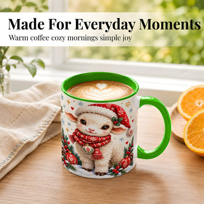 #pl[11oz|Green] Cute Christmas Sheep Coffee Mug, Santa Lamb Mug, Ceramic Cup