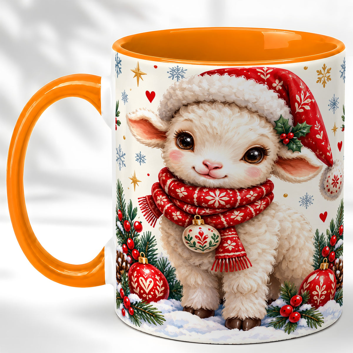 #pl[11oz|Orange] Cute Christmas Sheep Coffee Mug, Santa Lamb Mug, Ceramic Cup