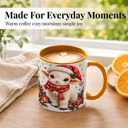 #pl[11oz|Orange] Cute Christmas Sheep Coffee Mug, Santa Lamb Mug, Ceramic Cup
