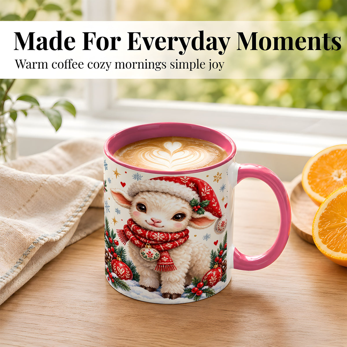 #pl[11oz|Pink] Cute Christmas Sheep Coffee Mug, Santa Lamb Mug, Ceramic Cup