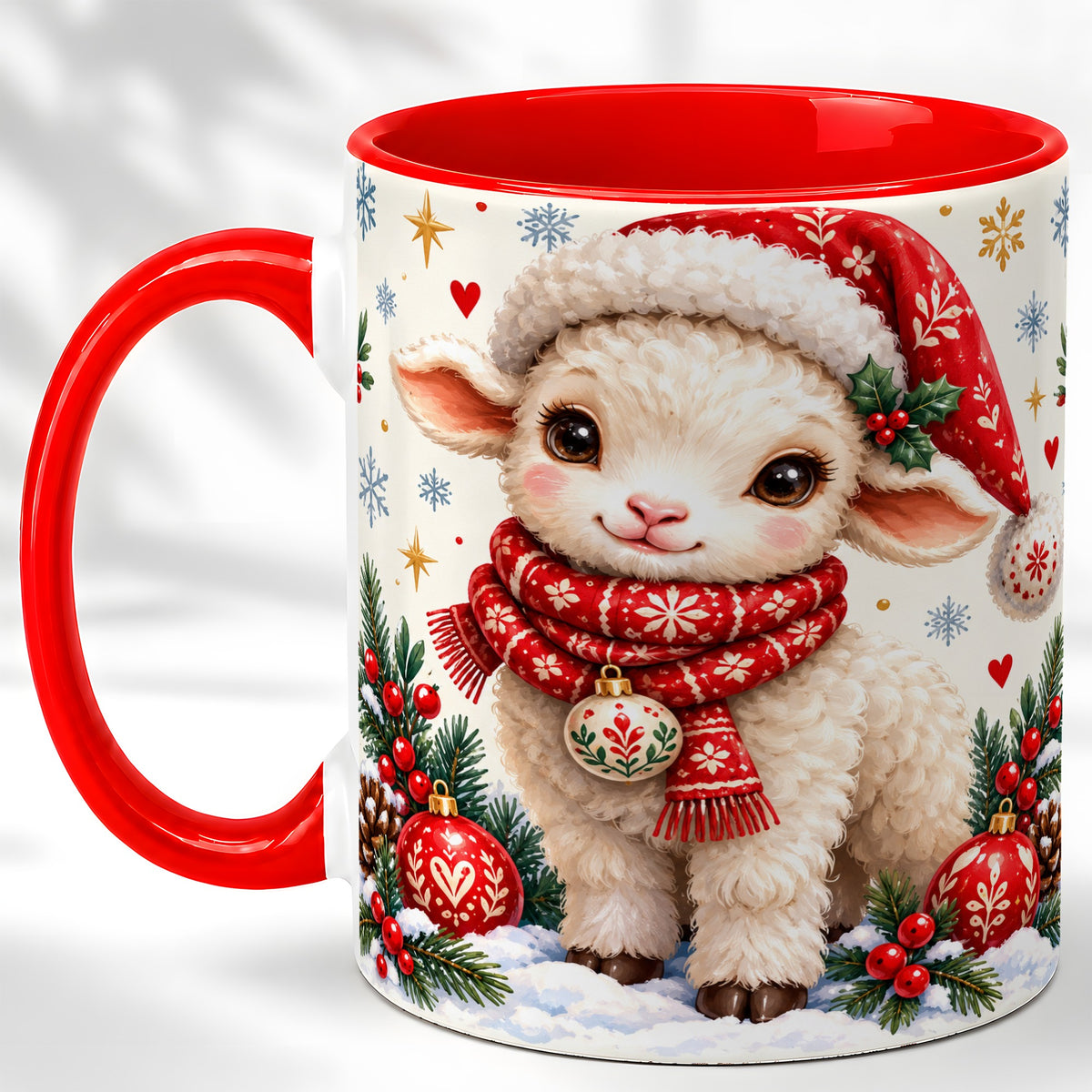 Cute Christmas Sheep Coffee Mug, Santa Lamb Mug, Ceramic Cup