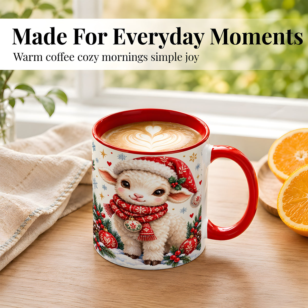 #pl[11oz|Red] Cute Christmas Sheep Coffee Mug, Santa Lamb Mug, Ceramic Cup