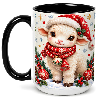 #pl[15oz|Black] Cute Christmas Sheep Coffee Mug, Santa Lamb Mug, Ceramic Cup