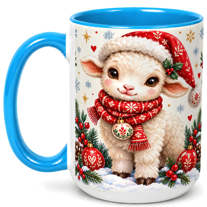#pl[15oz|Blue] Cute Christmas Sheep Coffee Mug, Santa Lamb Mug, Ceramic Cup