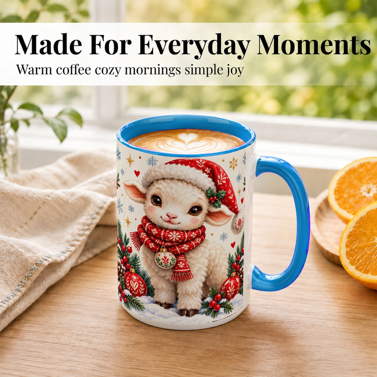 #pl[15oz|Blue] Cute Christmas Sheep Coffee Mug, Santa Lamb Mug, Ceramic Cup