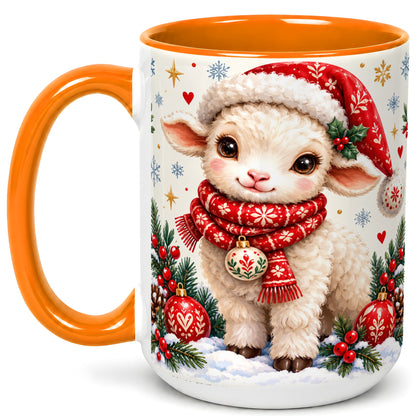 #pl[15oz|Orange] Cute Christmas Sheep Coffee Mug, Santa Lamb Mug, Ceramic Cup