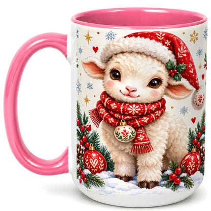 #pl[15oz|Pink] Cute Christmas Sheep Coffee Mug, Santa Lamb Mug, Ceramic Cup