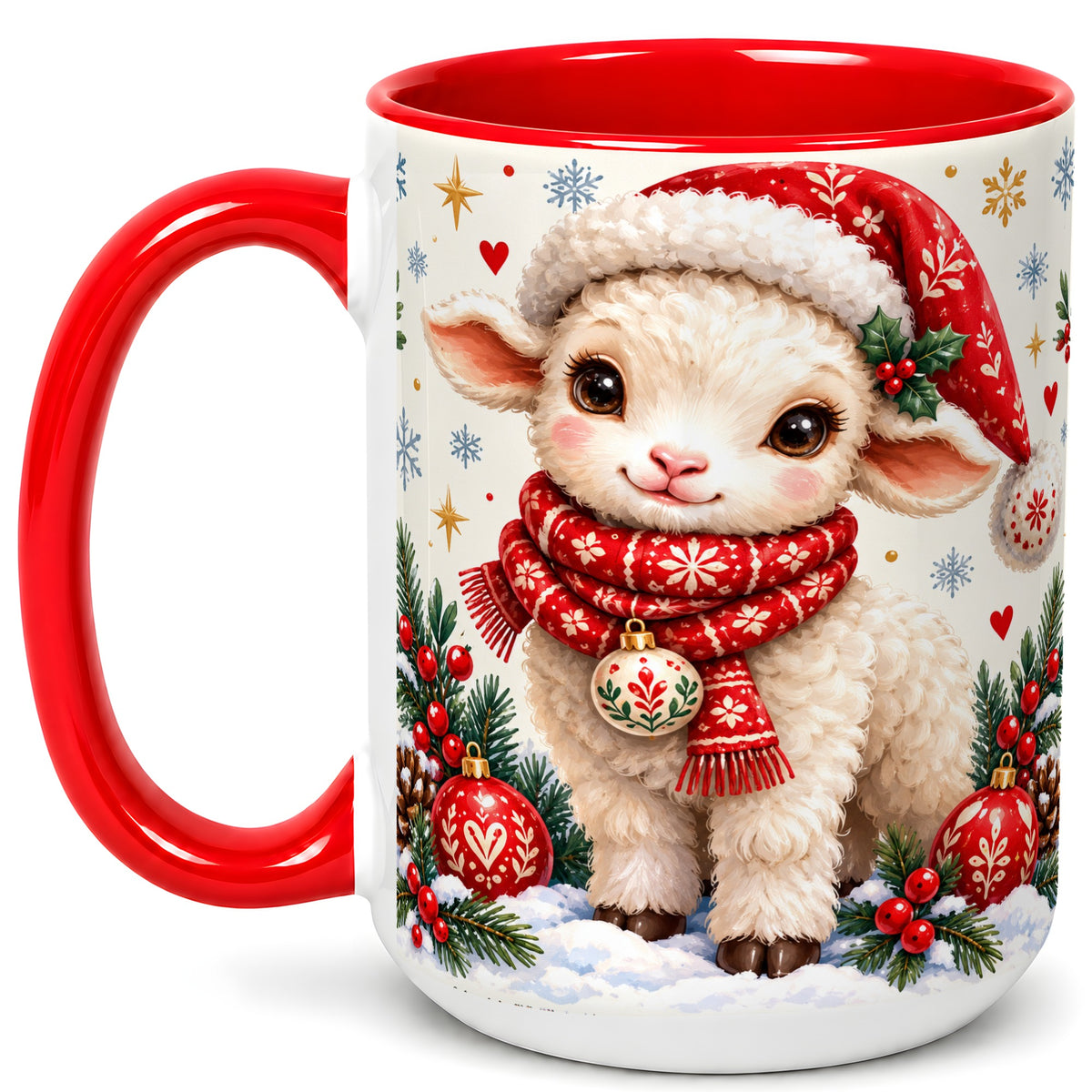 #pl[15oz|Red] Cute Christmas Sheep Coffee Mug, Santa Lamb Mug, Ceramic Cup