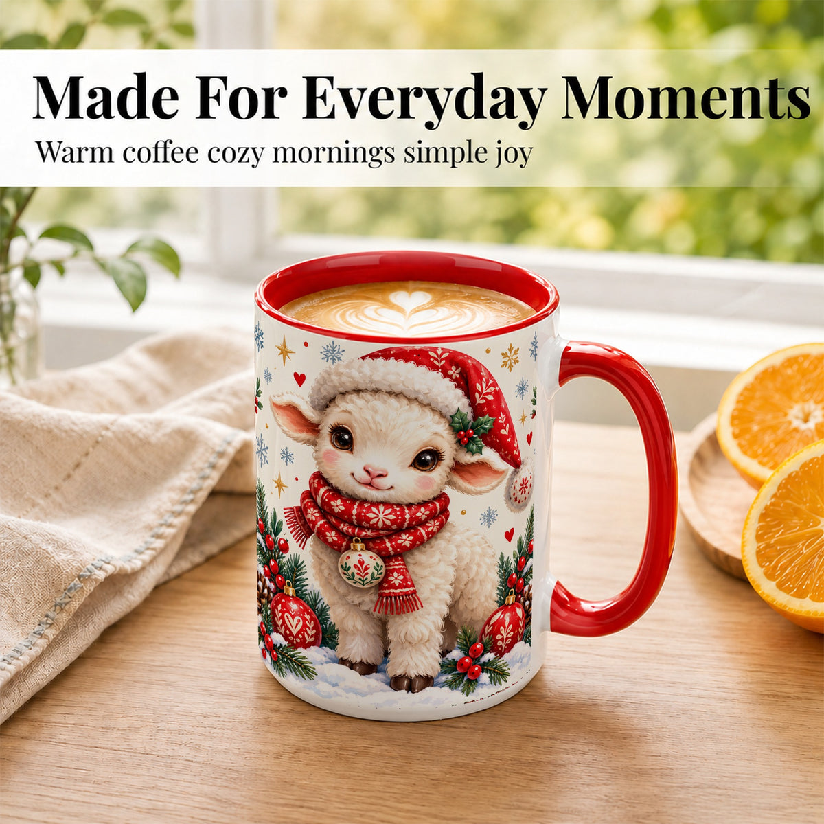 #pl[15oz|Red] Cute Christmas Sheep Coffee Mug, Santa Lamb Mug, Ceramic Cup