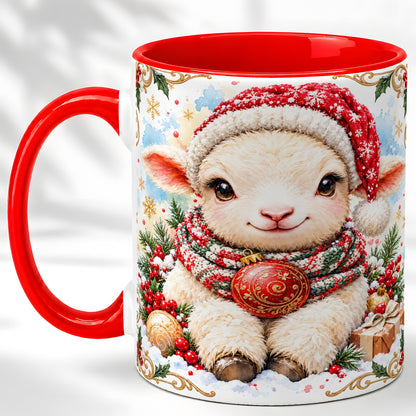 Sitting Christmas Lamb Coffee Mug, Cozy Santa Sheep Mug, Ceramic Cup
