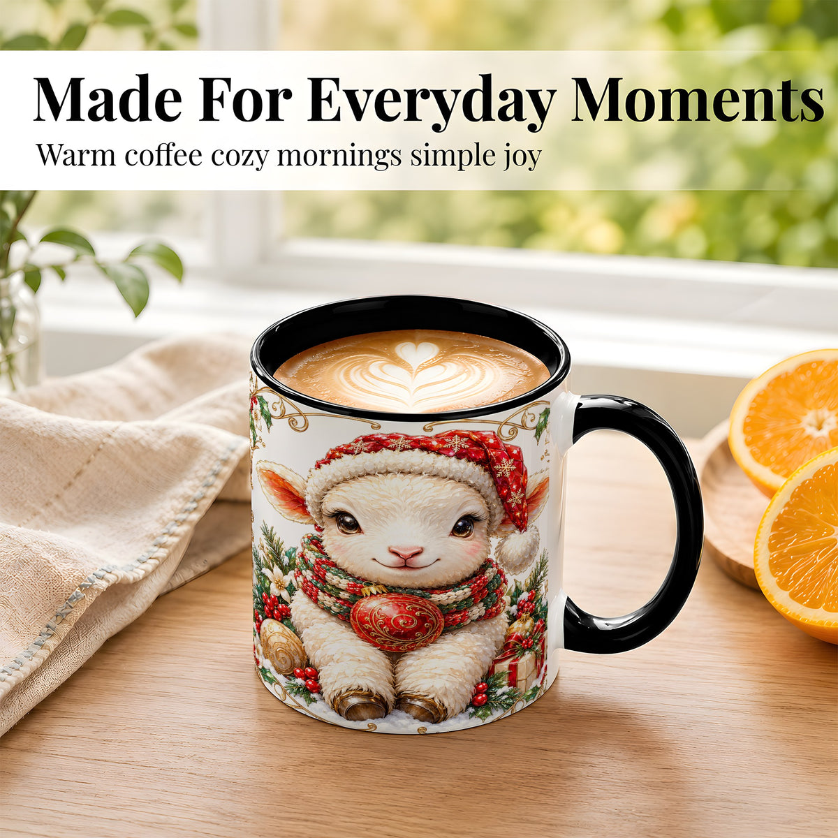 #pl[11oz|Black] Christmas Lamb Coffee Mug, Santa Hat Sheep Mug, Ceramic Cup