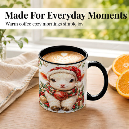 #pl[11oz|Black] Christmas Lamb Coffee Mug, Santa Hat Sheep Mug, Ceramic Cup
