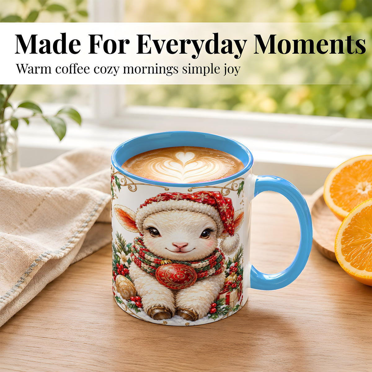 #pl[11oz|Blue] Christmas Lamb Coffee Mug, Santa Hat Sheep Mug, Ceramic Cup