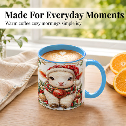 #pl[11oz|Blue] Christmas Lamb Coffee Mug, Santa Hat Sheep Mug, Ceramic Cup