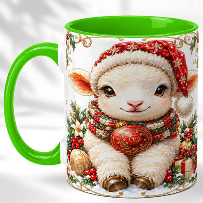 #pl[11oz|Green] Christmas Lamb Coffee Mug, Santa Hat Sheep Mug, Ceramic Cup