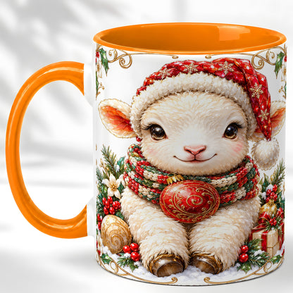 #pl[11oz|Orange] Christmas Lamb Coffee Mug, Santa Hat Sheep Mug, Ceramic Cup