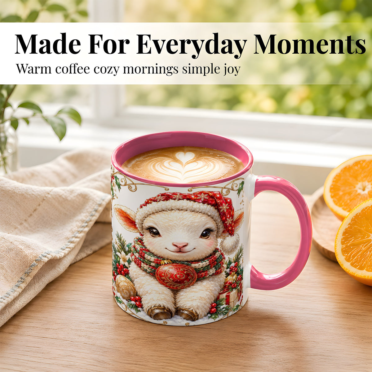 #pl[11oz|Pink] Christmas Lamb Coffee Mug, Santa Hat Sheep Mug, Ceramic Cup