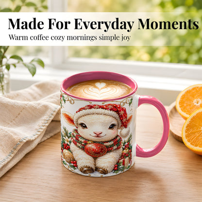 #pl[11oz|Pink] Christmas Lamb Coffee Mug, Santa Hat Sheep Mug, Ceramic Cup