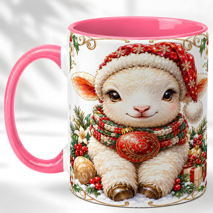 #pl[11oz|Pink] Christmas Lamb Coffee Mug, Santa Hat Sheep Mug, Ceramic Cup