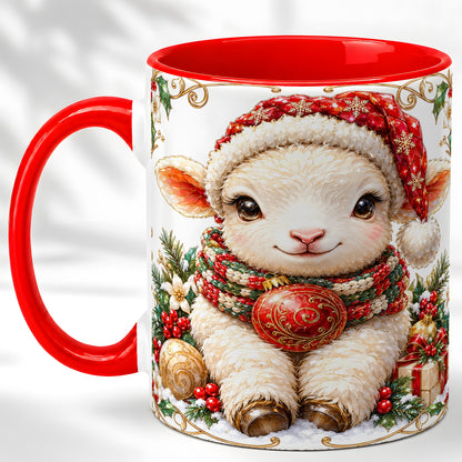 Christmas Lamb Coffee Mug, Santa Hat Sheep Mug, Ceramic Cup