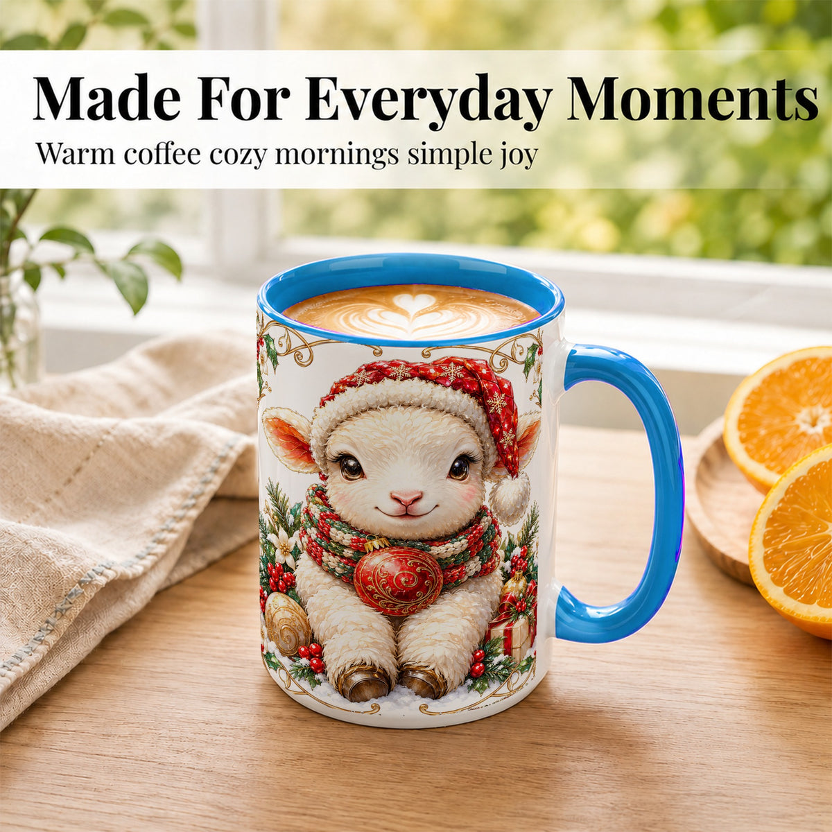 #pl[15oz|Blue] Christmas Lamb Coffee Mug, Santa Hat Sheep Mug, Ceramic Cup