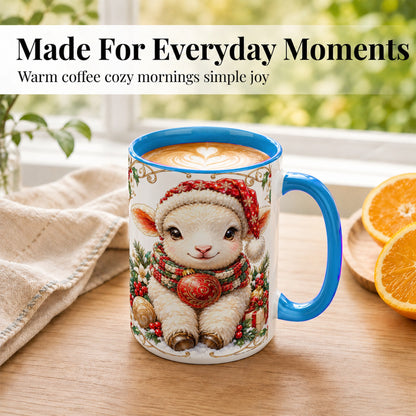#pl[15oz|Blue] Christmas Lamb Coffee Mug, Santa Hat Sheep Mug, Ceramic Cup