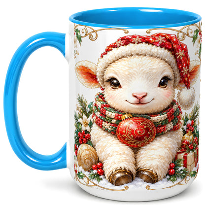 #pl[15oz|Blue] Christmas Lamb Coffee Mug, Santa Hat Sheep Mug, Ceramic Cup