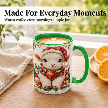 #pl[15oz|Green] Christmas Lamb Coffee Mug, Santa Hat Sheep Mug, Ceramic Cup