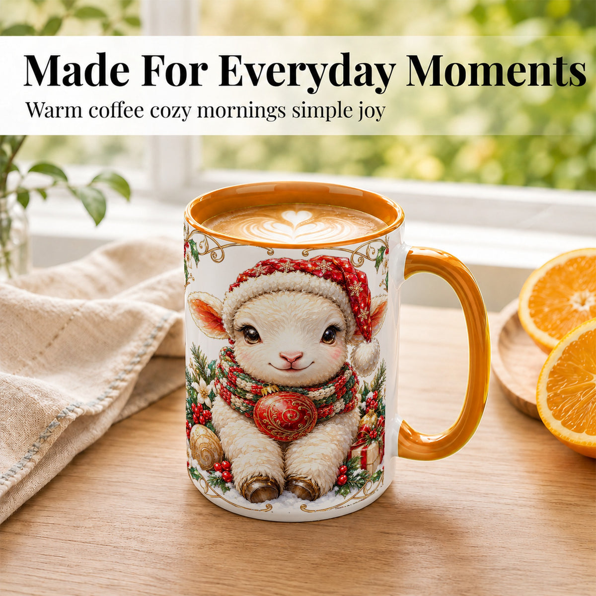 #pl[15oz|Orange] Christmas Lamb Coffee Mug, Santa Hat Sheep Mug, Ceramic Cup