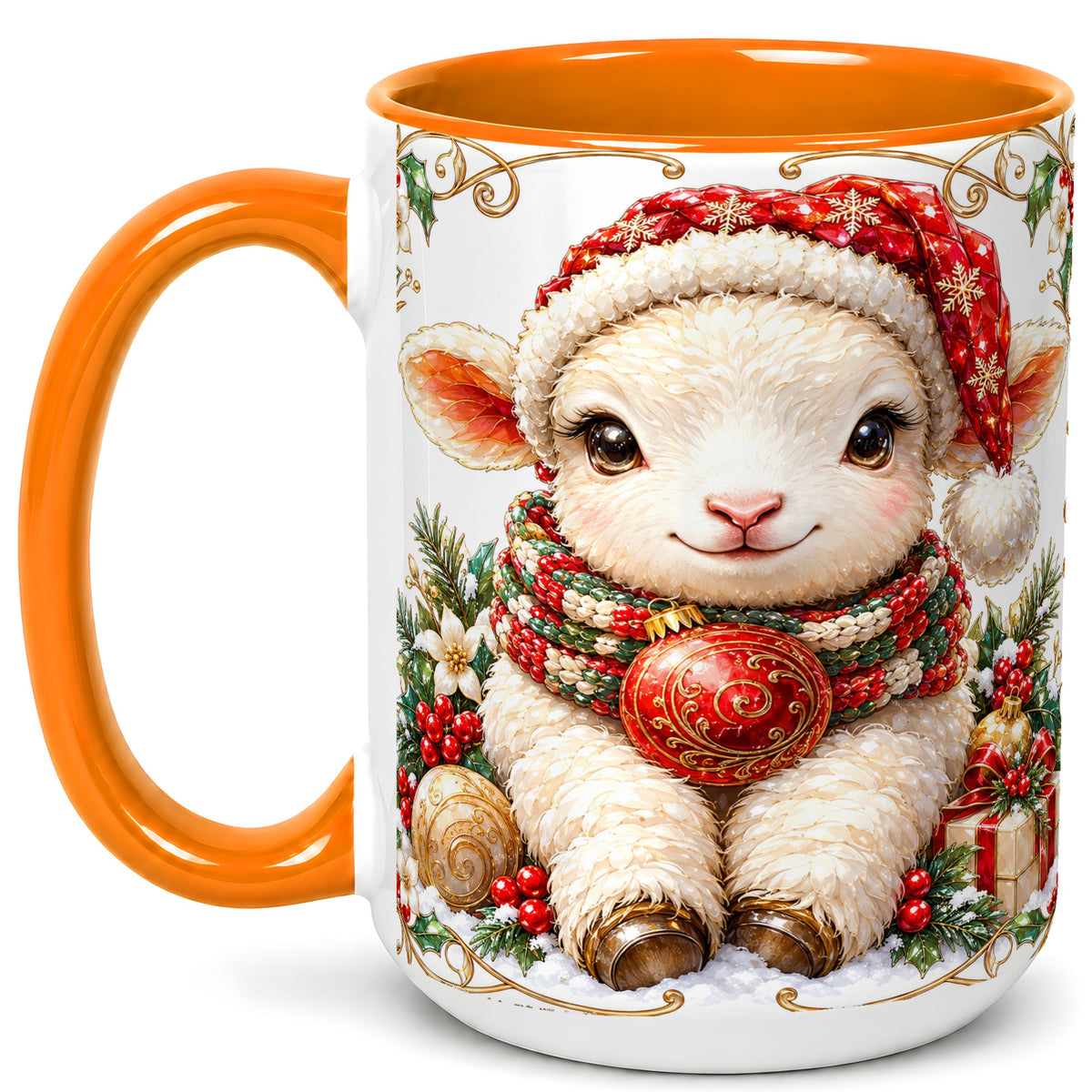 #pl[15oz|Orange] Christmas Lamb Coffee Mug, Santa Hat Sheep Mug, Ceramic Cup