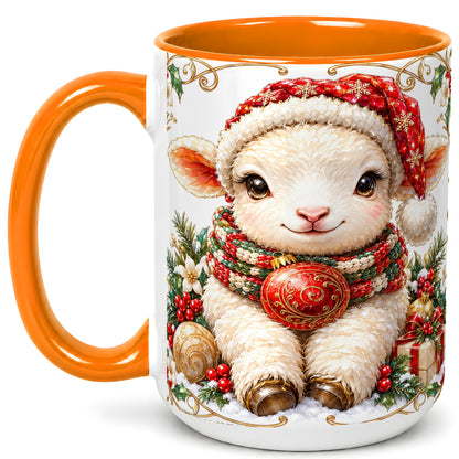 #pl[15oz|Orange] Christmas Lamb Coffee Mug, Santa Hat Sheep Mug, Ceramic Cup
