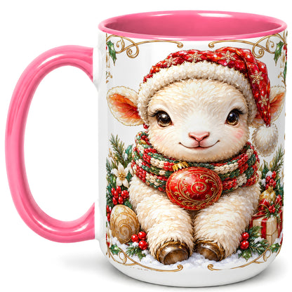 #pl[15oz|Pink] Christmas Lamb Coffee Mug, Santa Hat Sheep Mug, Ceramic Cup